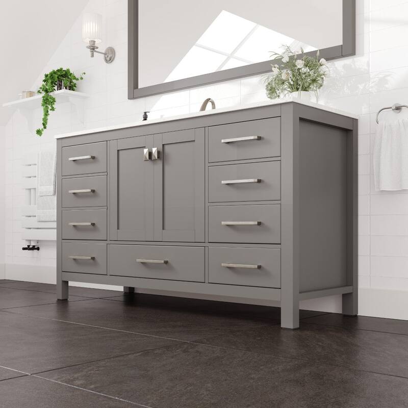 Eviva Aberdeen 60"W SS Bath Vanity with WH Carrara Quartz Top