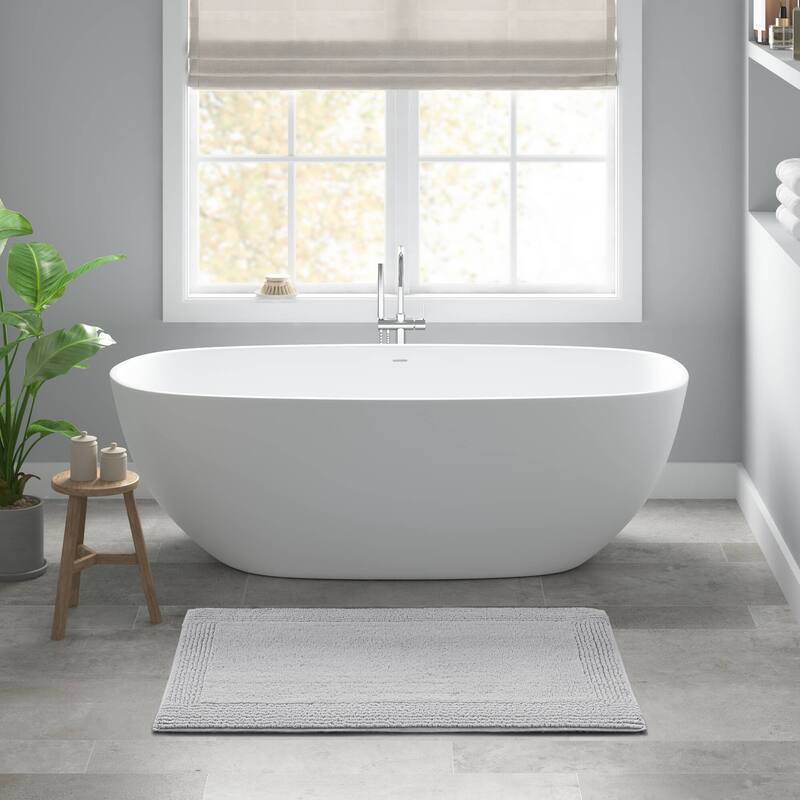 Anmytek Absorbent Cotton Tufted Bath Rug Grey 24x60 Reversible Plush Bathroom Floor Mat