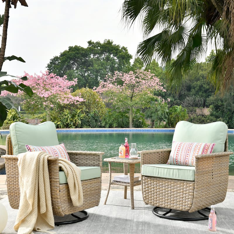 OVIOS 3-piece Pet-Friendly Patio Furniture Swivel Chairs Wicker Set - Green