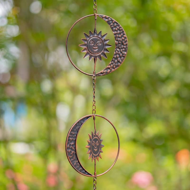 76" Long Antique Bronze Rain Chain with CrescentMoon & Sun