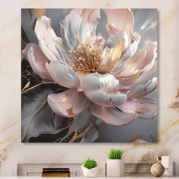 Designart "Marble Pink Gold Peony Flower Iii" Floral Peony Canvas Print ...