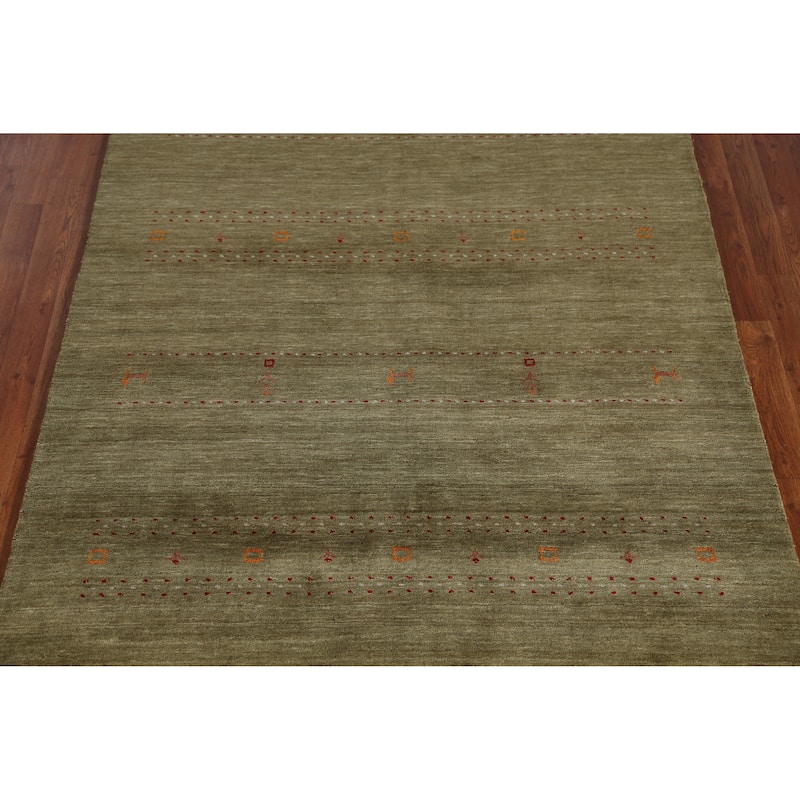 Green Gabbeh Indian Area Rug Handmade Tribal Modern Wool Carpet - 5'1" x 7'7"