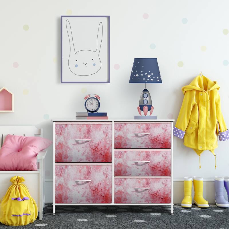 5 Drawer Bedroom Chest Dresser and TV Stand, Pastel Collection