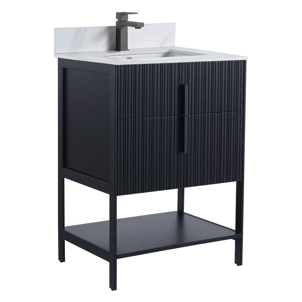 Fine Fixtures Serenity Modern Bathroom Vanity with White Carrara Stone Top