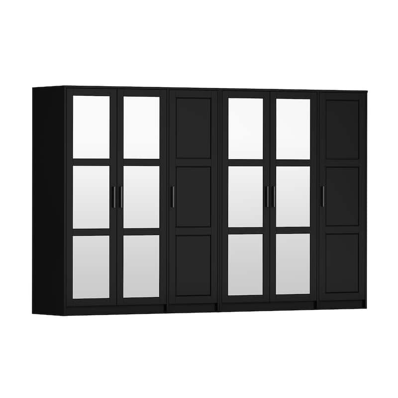 Palace Imports 100% Solid Wood Urban 6-Door Wardrobe with Solid and Mirrored Doors