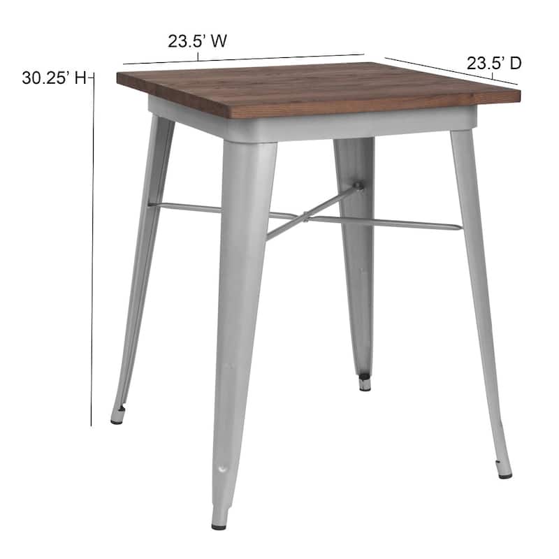 Industrial Steel and Elm Wood Bistro Dining Table - 23.5"W x 23.5"D x 30.25"H
