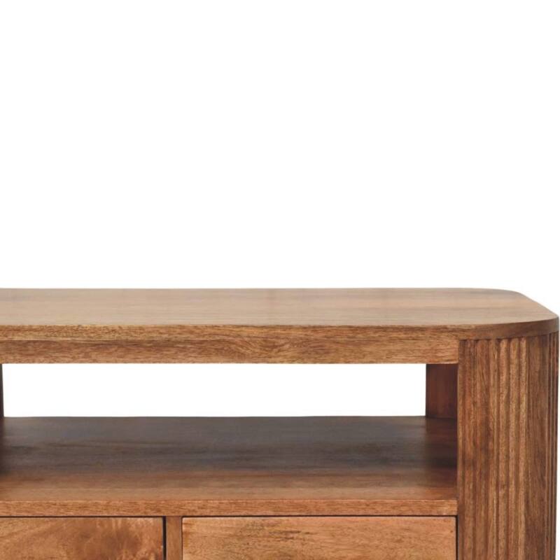 Artisan Furniture Solid Wood Briarwood Fluted Coffee Table, Brown, 2-Drawers, 1-Shelf