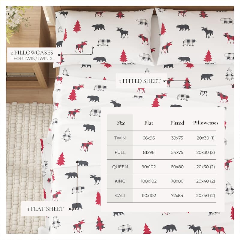 Linery & Co. Turkish Cotton Double-Brushed Christmas Flannel Bed Sheet Set