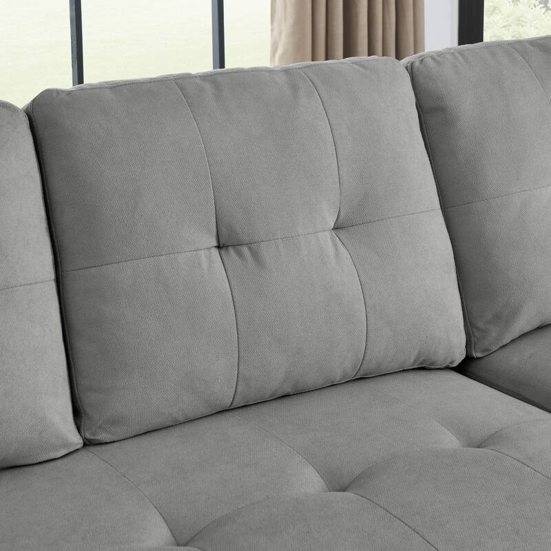 Grey Sectional with PullOut Bed and Pocket, Storage Recliner Couch
