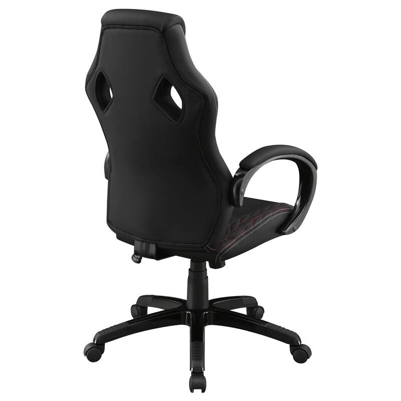 Adjustable Home Office Desk Chair in Black Leatherette with Padded Arms, Headrest and Rolling Wheels