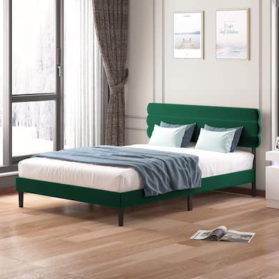 Mixoy King/Queen/Full Size Bed Frame| Fabric Padded Bedroom Furniture| Upholstered Bed Frame with Velvet Tufted Headboard
