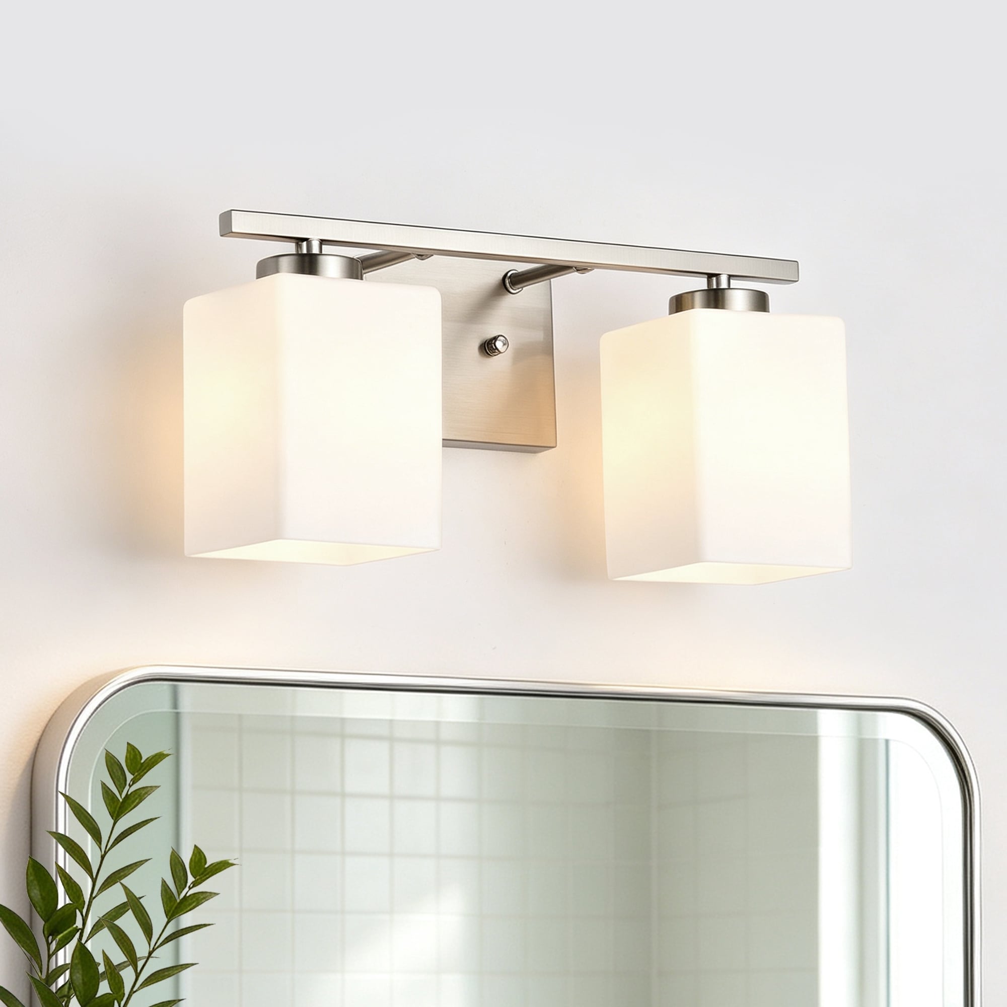 Indoor Bathroom Vanity Lights with Etched White Glass Square Rectangle Shades