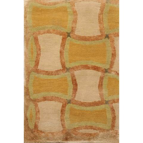 Hand Knotted Gold Tibetan Wool Modern & Contemporary Oriental Area Rug - 2' x 3'