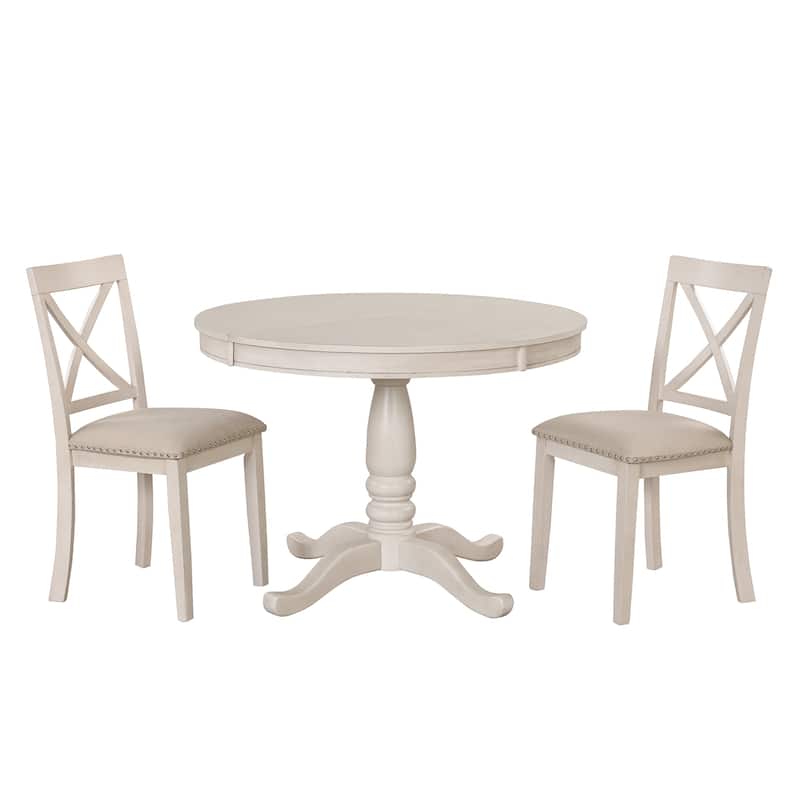 5 Piece Wood Dining Table Set, Kitchen Dining Table Set with Extendable Round Dining Table and 4 Chairs with Backrest