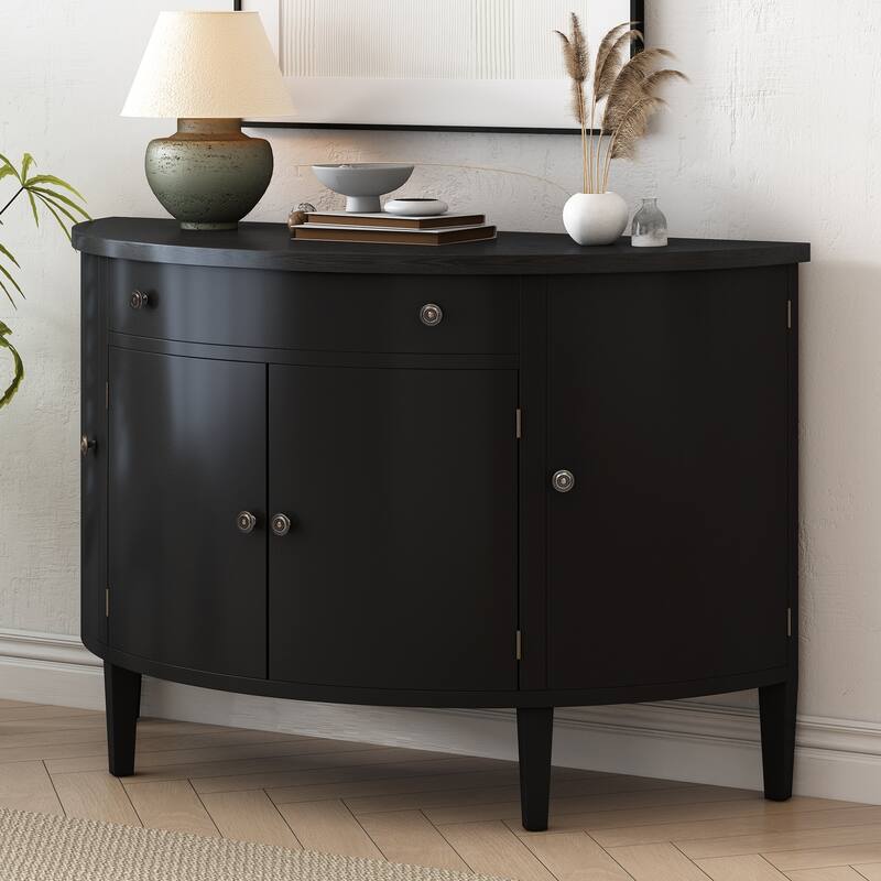 Curved Design Storage Cabinet with Adjustable Shelves and Drawer - Navy Blue