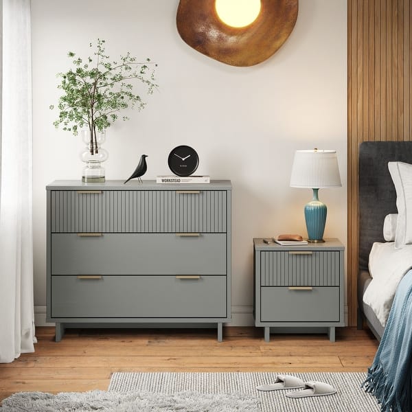 2 piece dresser set Farhart Mid Century Modern 3 Drawer Chest and 4 Drawer  GDFStudio This sleek black dresser offers a contemporary design with clean lines and bold aesthetics Off White 2-Piece Dresser Set