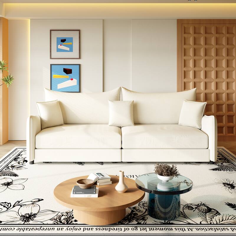 Convertible Sleeper Sofa Bed, Modern Velvet Loveseat Pull-Out Couch Bed, Oversized Love Seat Lounge Sofa with 3 Pillows