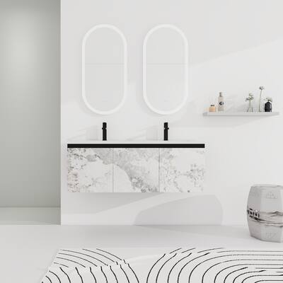 48'' Floating Wall-Mounted Bathroom Vanity with 2 Ceramics Sink and Soft-Close Cabinet Door