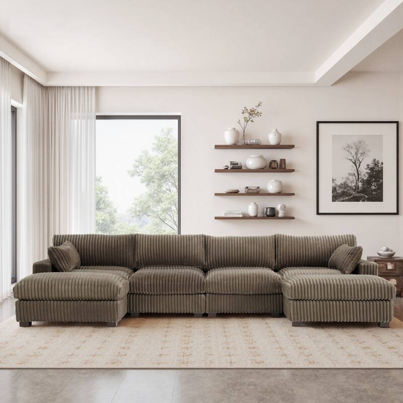 Modren Plush Oversized Modular Sectional Sofa Set with Chaise&Ottoman.