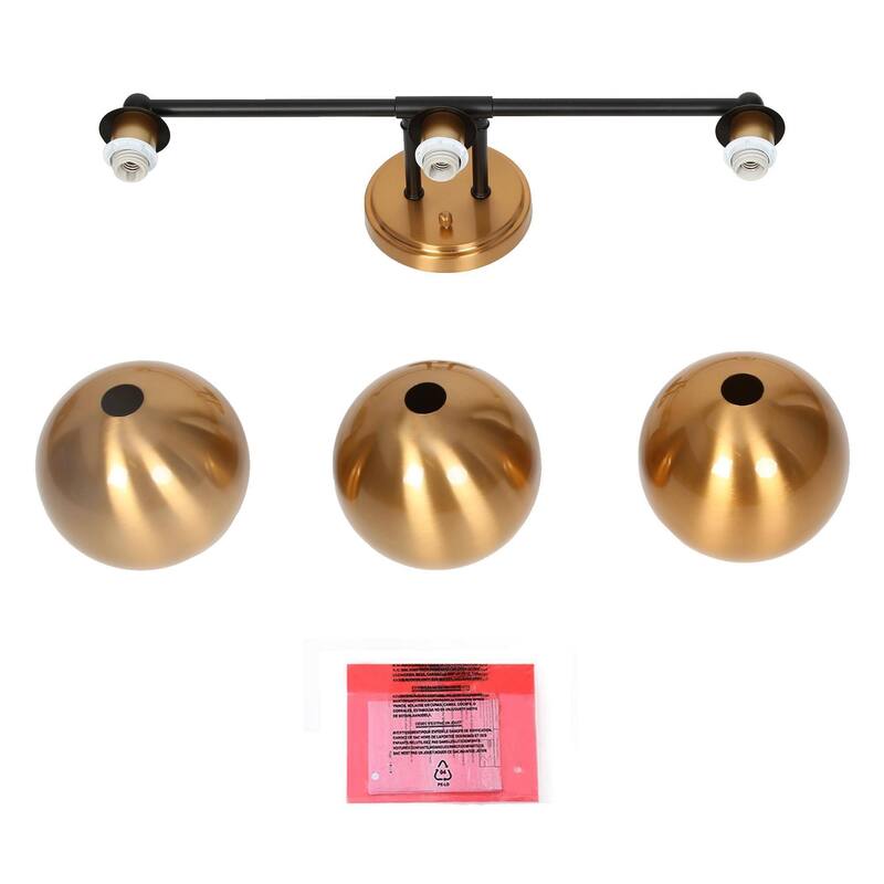 Marden Modern Black Gold 3-Light Bathroom Vanity Lights Vintage Metal Globe Wall Sconces - 22.5" L x 7" W x 8" H