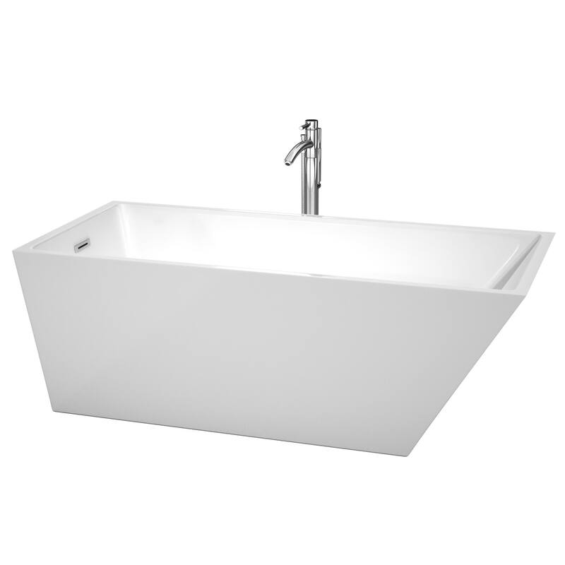 Wyndham Collection Hannah 67" Freestanding Soaking Tub with Tub Filler - White / Polished Chrome Trim