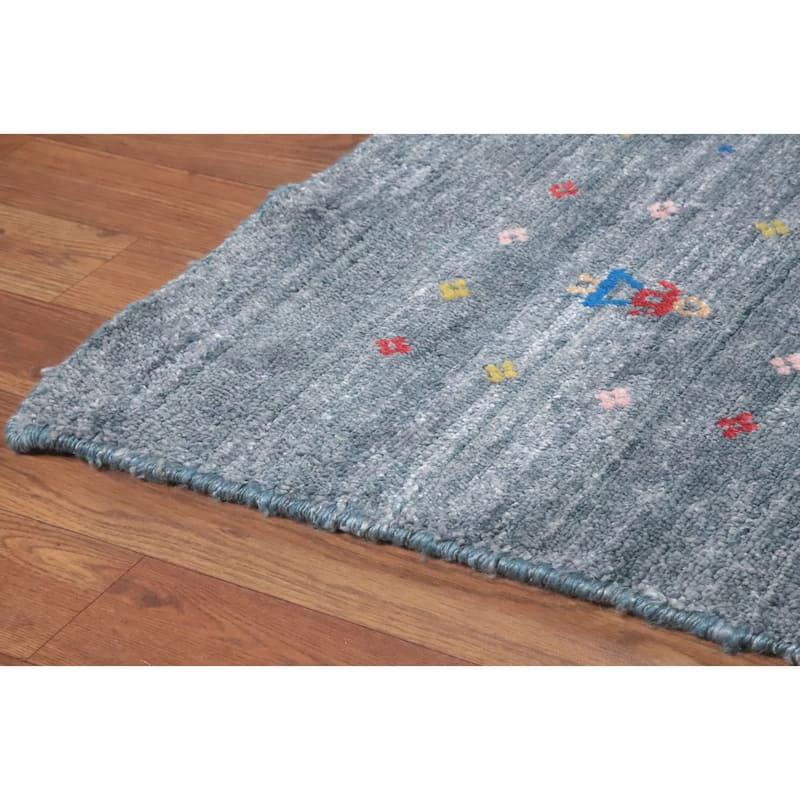 Hand Knotted Oriental 100% Wool Carpet Tribal Animal Pictorial Navy Blue & Blues Gabbeh Area Rug - 12' 4'' X 9' 0''