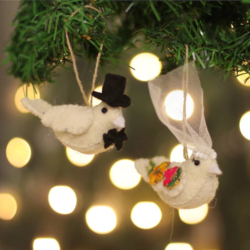 Novica Handmade Flying Bride & Groom Wool Felt Ornaments (Set Of 2)
