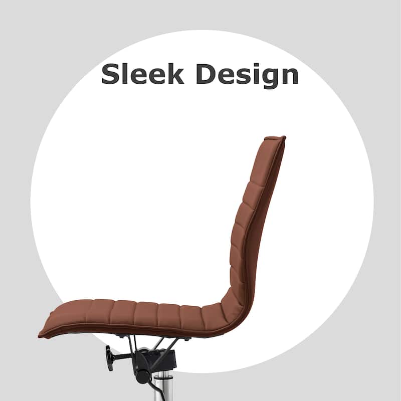 Swivel Mid-back Armless PU Leather Ridded Office Chair With Wheels For Conference Room Hotel Task Work Computer Executive