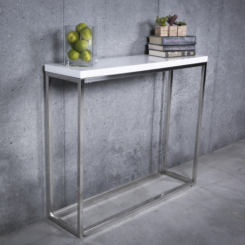 Modern Gray Gloss and Chrome Console Table