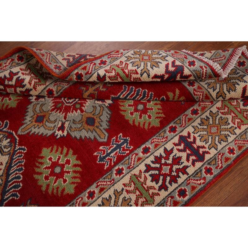Red Kazak Oriental Accent Rug Handmade Traditional Wool Carpet - 3'2" x 4'10"