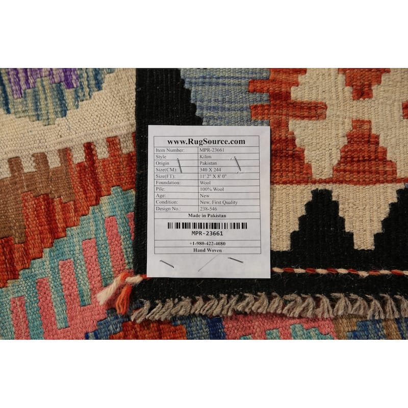 Kilim Oriental Area Rug Hand-Woven Orange Reversible Wool Carpet - 8'0"x 11'2"