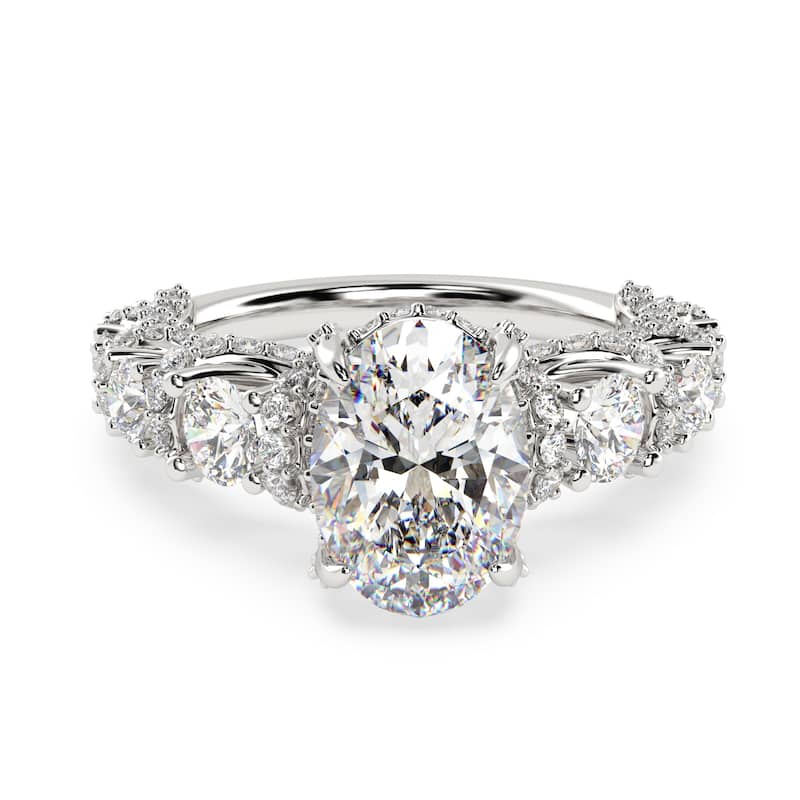 Auriya 14k Gold 6.00ctw Lab grown Oval Vintage Hidden Halo Diamond Engagement Ring (F-G VS) - White - 4.5