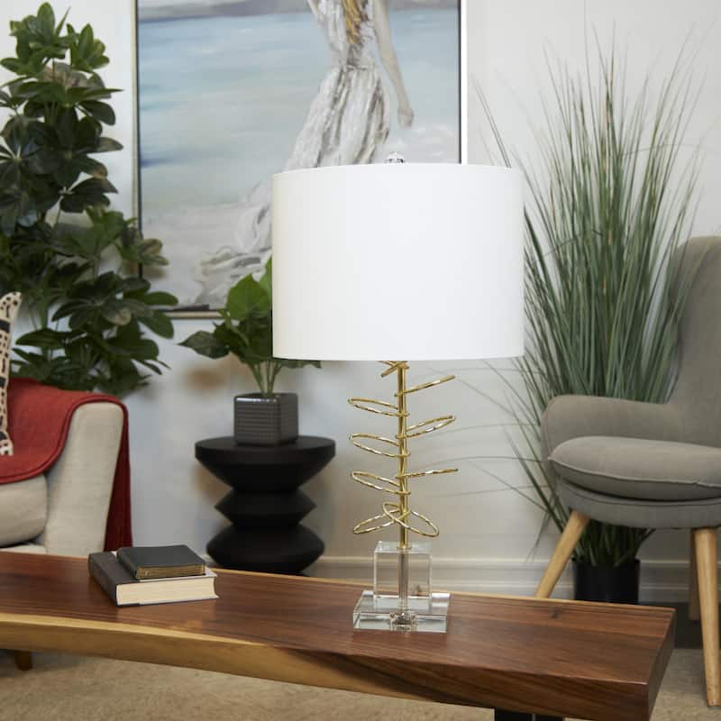 Gold Metal Overlapping Ring Abstract Room Accent Lamp with Elevated Square Glass Base - Gold