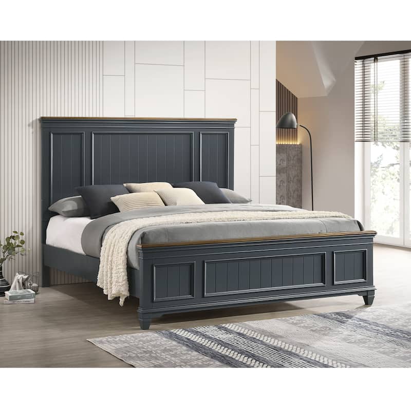 Roundhill Furniture Clelane 3-Piece Wood Bedroom Set, Shiplap Panel Bed and 2 Nightstands