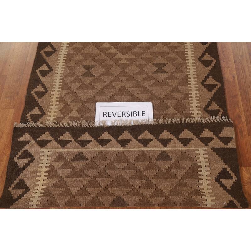 Brown Kilim Oriental Area Rug Hand-woven Wool Carpet - 3'3" x 5'2"