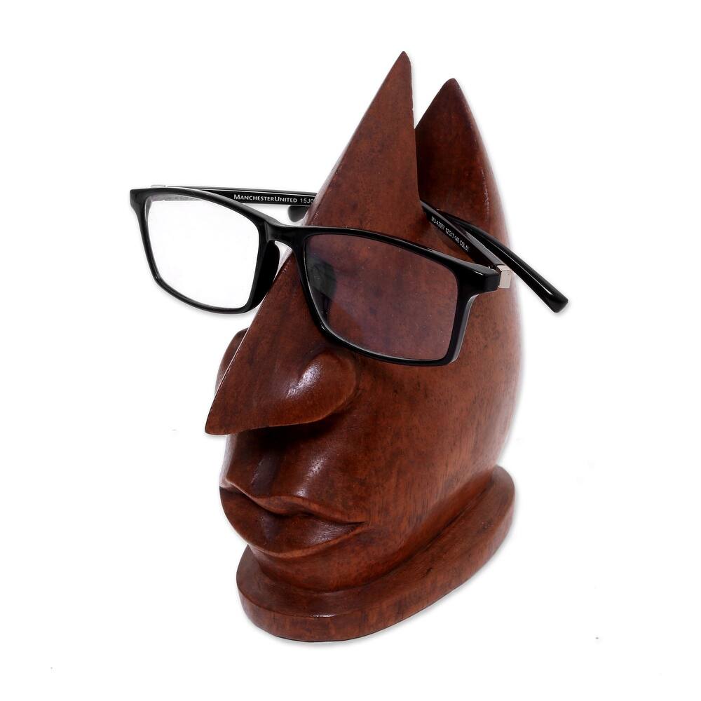 NOVICA Prominent Nose in Light Brown, Wood eyeglasses stand - 6.75" H x 6" W x 2.8" D