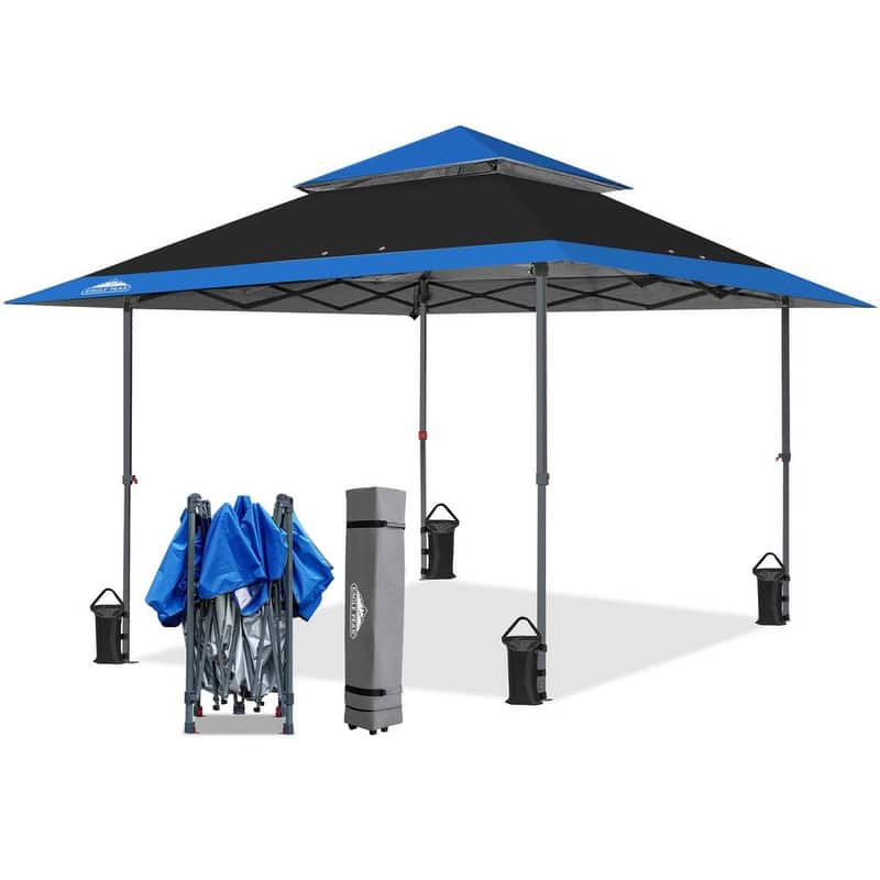 EAGLE PEAK 13x13 Straight Leg Pop Up Canopy Tent Instant Outdoor Canopy Easy Single Person Set up Folding Shelter - Black/Blue