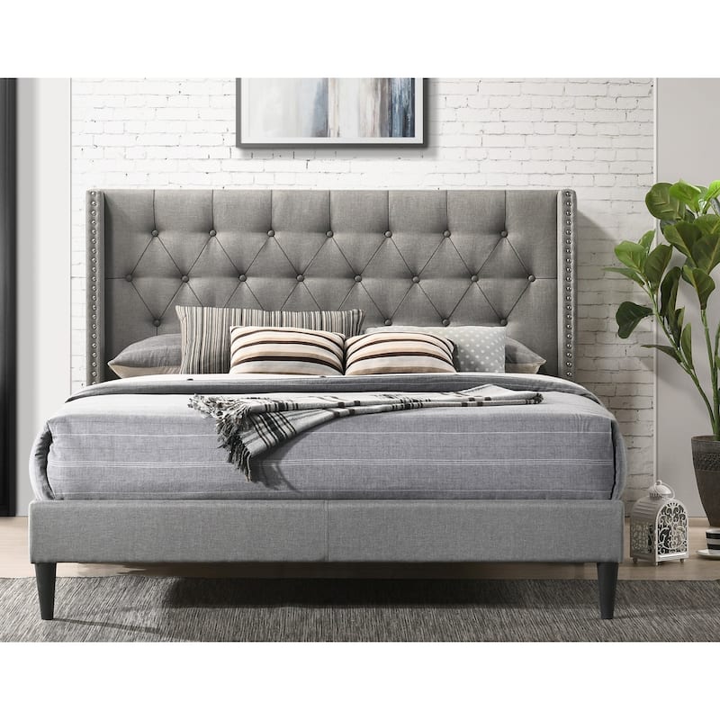 Herman Upholstered Platform Bed - Grey - King