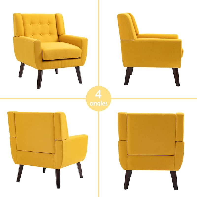 Modern Upholstered Faux Leather Tufted Armchair Linen Accent Chairs