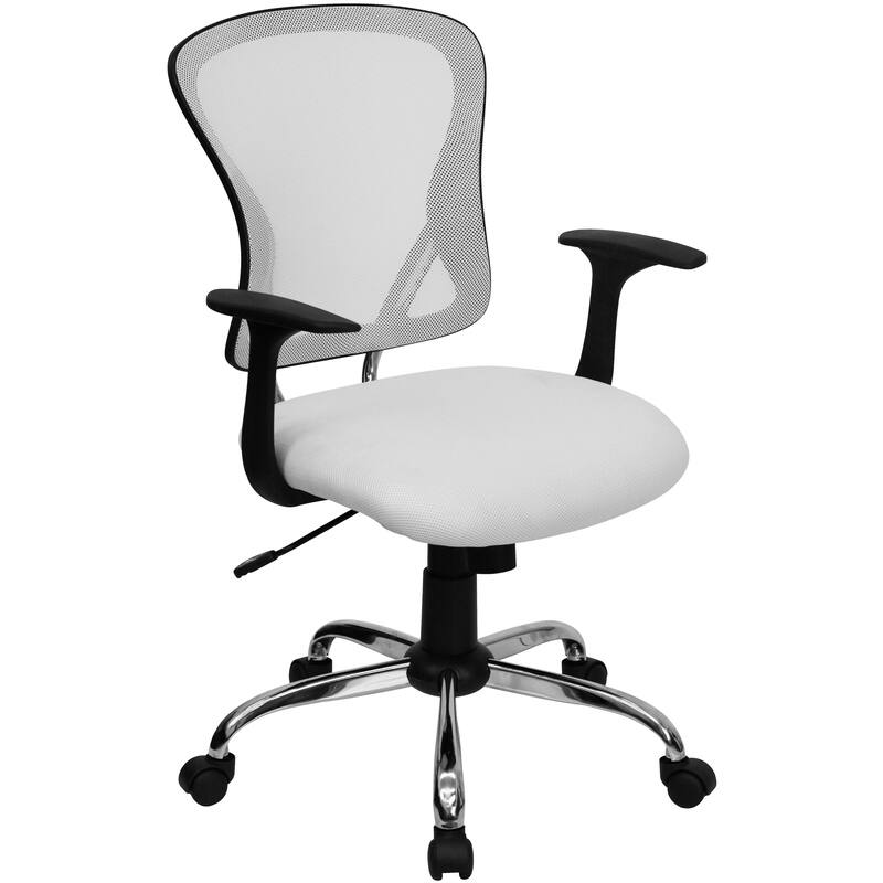 Mid-Back Mesh Swivel Task Office Chair with Chrome Base and Arms - White