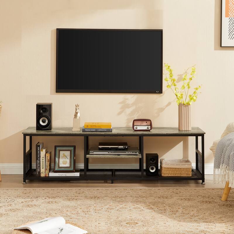 Javlergo TV Stand Industrial Entertainment Center Media Console Table with Storage and Mesh Shelf for Living Room/Bedroom, Grey