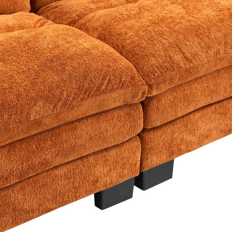 120.87" Chenille L-Shaped Sleeper Sectional Sofa with Ottoman