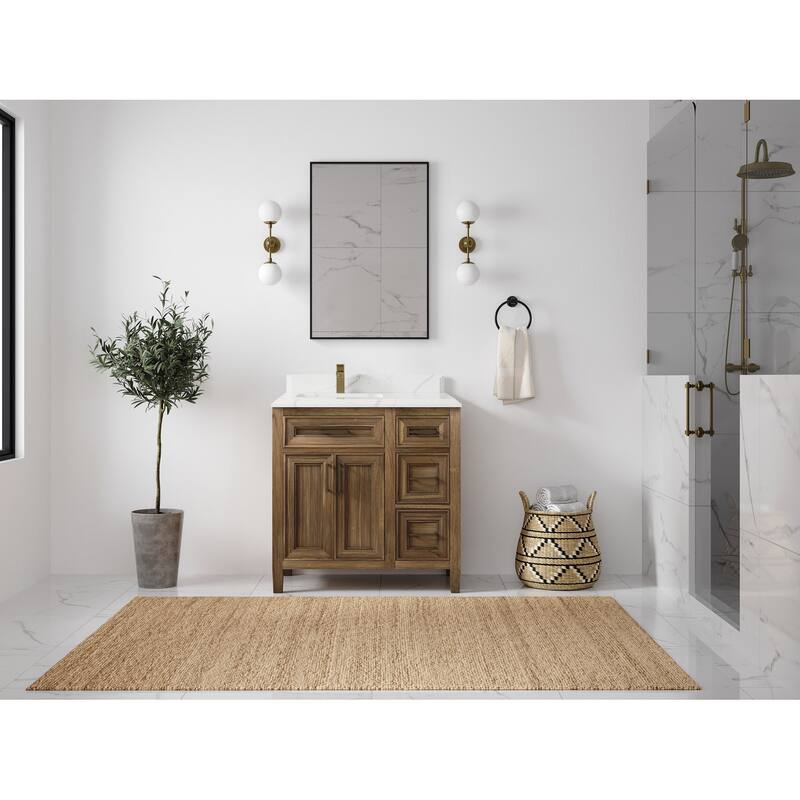 Willow Collections 36 in. W x 22 in. D Santa Monica Teak Left Offset Sink Bathroom Vanity with Countertop