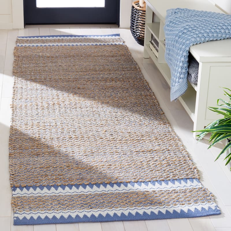 SAFAVIEH Handmade Natural Fiber Jokelien Boho Jute Rug - 2'6" x 8' Runner - Natural/Blue