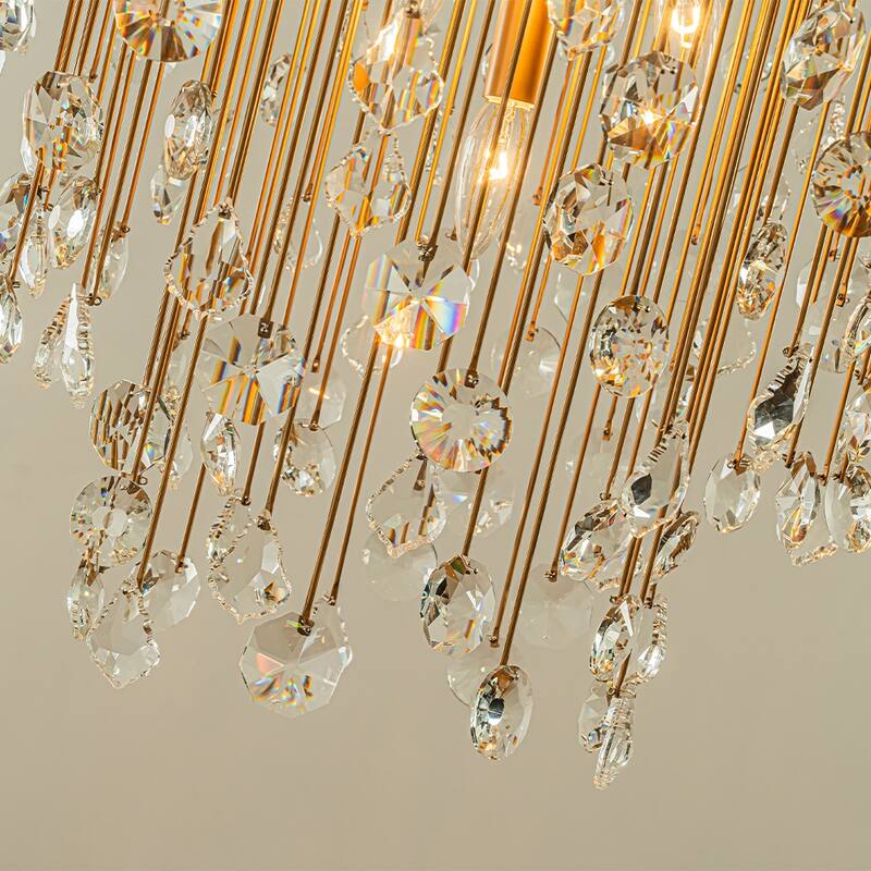 5/7-Light Contemporary and Glam Antique Gold Rain Drop Crystal Flush Mount