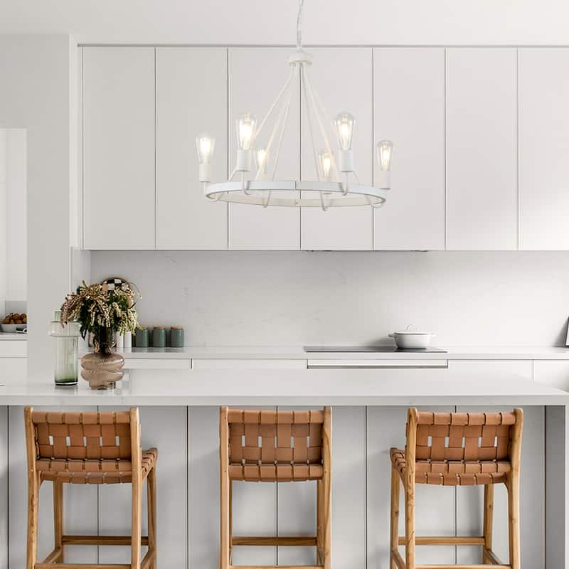 6-Light Candlestick Circle Wagon Wheel Foyer Chandelier Linear Island Chandelier Lighting for Dining Room