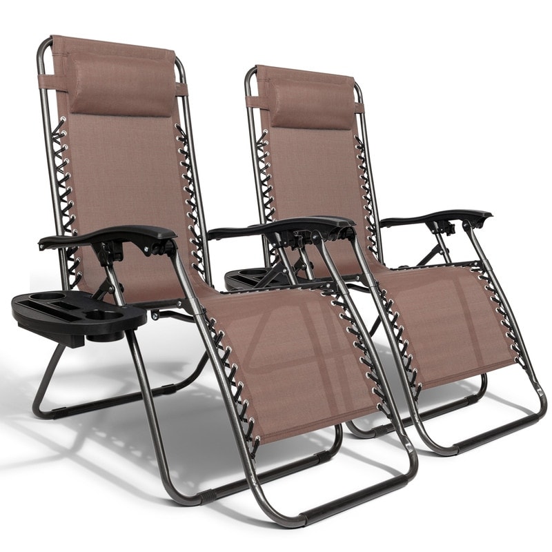 Outdoor Lawn Folding Zero Gravity Chaise Recliners (Set of 2)