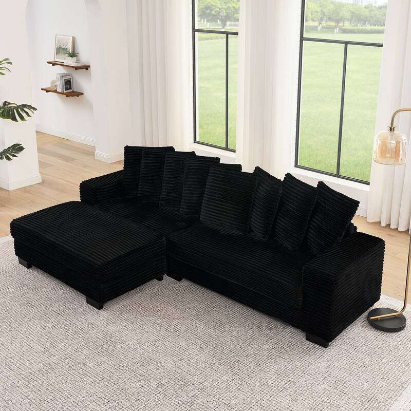 Anmytek L-Shaped Modular Corduroy Tufted Sleeper Sectional Sofa