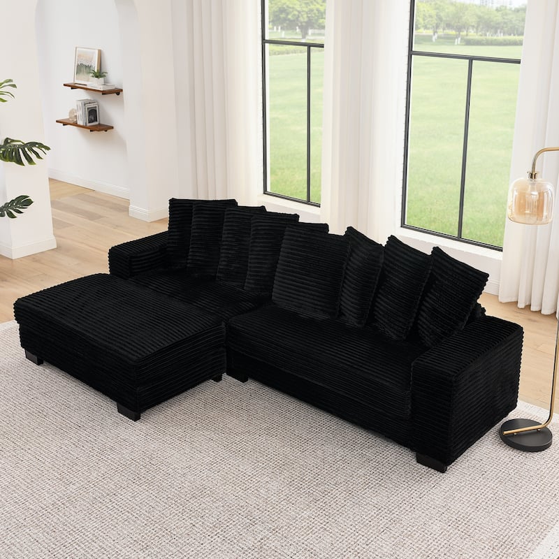 L-shaped Sectional Sofa with Chaise, Corduroy Upholstered Modular Couch with Reversible Ottoman and Removable Cushions