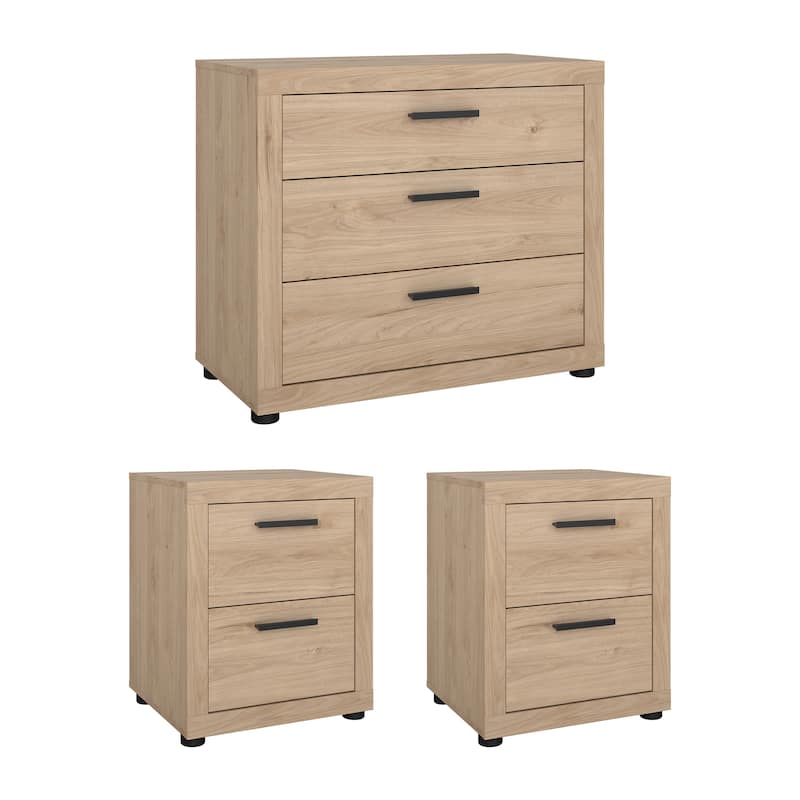 Porch & Den Mira 3-Piece Bedroom Set - Chest And Nightstand Set Of 2, Jackson Hickory
